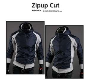   Fashion Korean Vision Hit Color Casual Hooded Jacket Dark Blue 2987
