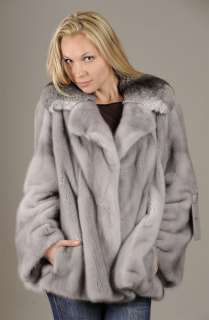 Sapphire natural mink fur jacket coat w Chinchilla  NEW  
