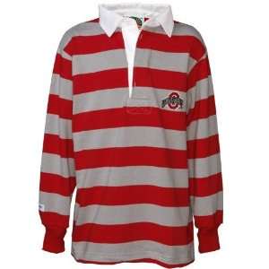 Ohio State Buckeyes Youth Scarlet Gray Striped Long Sleeve Rugby Polo 