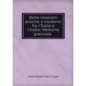   India Memoria premiata . Pietro Amat Di San Filippo Books