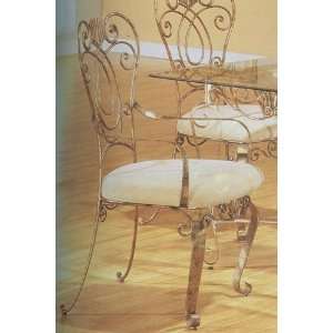  Set of 2 Vintage Gold Metal Frame Dining Room Arm Chair 