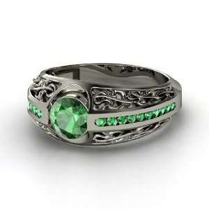  Vintage Romance Ring, Round Emerald Platinum Ring Jewelry