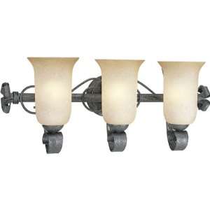   85 Three Light Bath Fixture with Antique Etruscan Glass, Swedish Iron