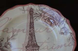 222 FIFTH JE TAIME PARIS FLORAL APPETIZER PLATES   PINK S/4  