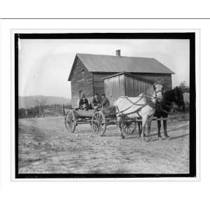   Print (L) [Three people in horse drawn wagon]