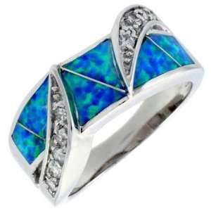 Sterling Silver, Synthetic Opal Inlay Ring w/ CZ stone Accents, 5/16 