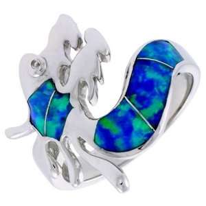   Synthetic Opal Inlay Dragon Ring, 11/16 (18 mm) wide, size 8 Jewelry