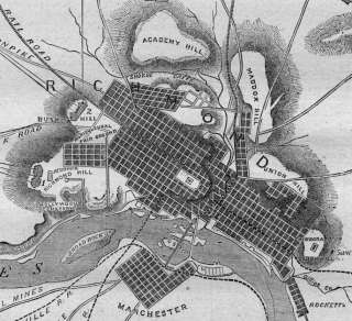 CIVIL WAR 1862 MAP OF RICHMOND VIRGINIA, REBEL FORTS  