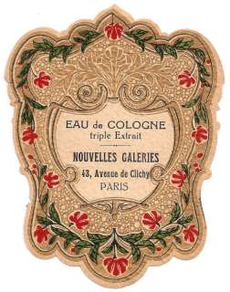 Vintage French Paris Perfume Label Eau de Cologne c1900  