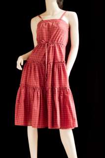 Vintage 80s Plaid Ruffle Hem Drawstring Waist Dress 8  