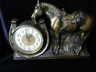 Vintage Wall or Mantel Clock Horse and lucky Horseshoe Battery Powered 