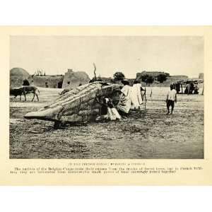 com 1925 Print Boat Priogue Belgian Congo French Wood Village Donkey 