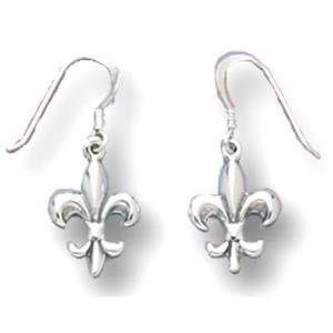   Fleur de lis Sterling Silver Versant Earrings on French Wire Jewelry