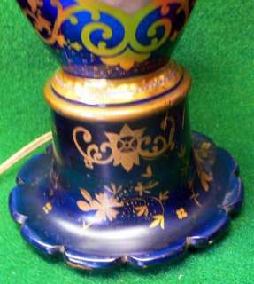 19C ROYAL VIENA HAND PAINTED COBALT BLUE VASE LAMP  