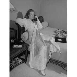 Greer Garson Lounging on Bed in a Gorgeous Robe While Talking on the 