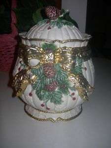 Collectible Christmas Pine Cones & Bows Cookie Jar  