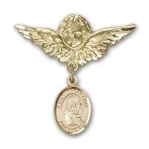 14kt Gold Baby Badge with St. Apollonia Charm and Angel w/Wings Badge 