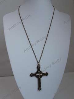 Antique Vintage Rhinestones Steel Cross Chain Necklace  