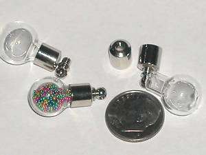 Glass bottle vials round charm pendant w/ SCREW CAP*  