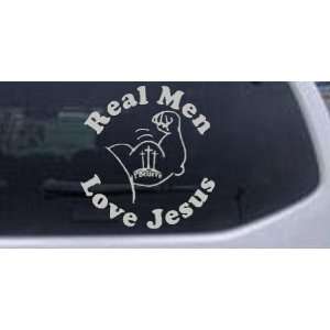 Silver 16in X 14.9in    Real Men Love Jesus Christian Car Window Wall 