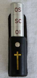   Holy Oil Stock with Leather Pouch for Priests and Churches Silvertone