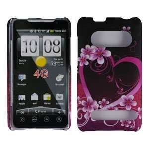  Purple with Pink Flower Heart Love Rubber Texture HTC EVO 