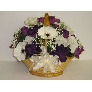  White and Purple Flower Mix Arrangement in Basket (14tall 