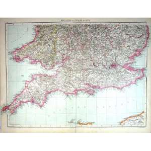  Antique Map C1893 South England Wales Isle Wight London Dover 