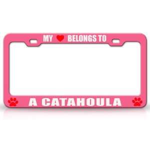 MY HEART BELONGS TO A CATAHOULA Dog Pet Steel Metal Auto License Plate 