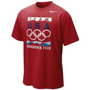  Nike USA Olympic Team Red 2010 Vancouver Olympics Rings T 