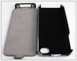 Dual use Flip Leather Chrome Hard Back Case Cover for iPhone 4 4S AT&T 