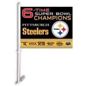 Pittsburgh Steelers 6X Super Bowl Champions 11x18 Double Sided Car 
