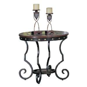   Series End Table Round Glass And Rod Iron Finish