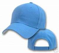 SKY BLUE BASEBALL CAP HAT CAPS PLAIN ADJUSTABLE VEL  