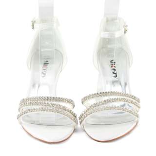   white satin wedding strappy rhinestone kitten heels shoes size  