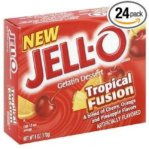Jell O Gelatin Dessert, Tropical Fusion, 6 Ounce Boxes (Pack of 24 