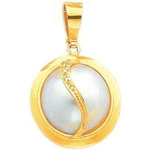    14K Gold .03ct Diamond & Mabe Cultured Pearl Pendant Jewelry