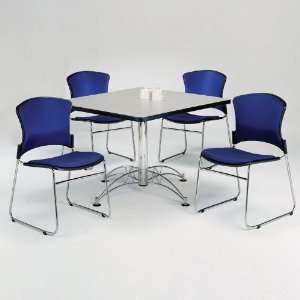  Breakroom Set Four Armless Fabric Stack Chairs and 42 