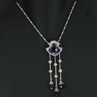 18k Gold Natural Top Amethyst Diamond Jewelry Set Chain hand made 