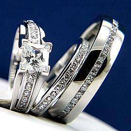 3pcs His Hers Engagement Wedding Bridal Band Ring Set Man and Woman 