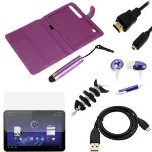  GTMax PurpleTexture Leather Wallet Case + LCD Screen 