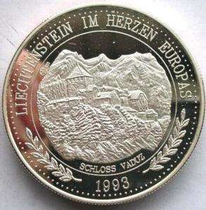 Liechtenstein 1993 Vaduz Castle Pieforts 2oz Silver Coin,Proof  