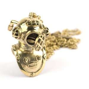  Necklace vintage brass gold diving helmet chain link by 