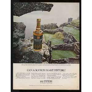 1967 100 Pipers Scotch Loch Ness Urquhart Castle Print Ad (10889 