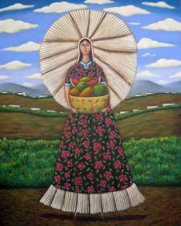 Huge Mexican oil Painting Esau Andrade Oaxaca Tehuana  