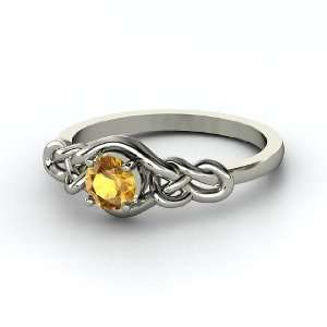  Sailors Knot Ring, Round Citrine Sterling Silver Ring 