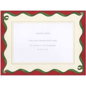  Caspari Green Ribbon on Red Photo Holiday Cards, Box of 10 