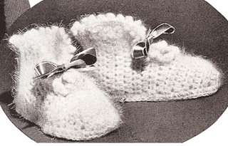 Vintage Angora Baby Booties Shoes crochet pattern doll  