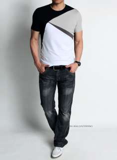 Mens T shirt Short Seeve Basic Tee / Contrast Color Black White Gray 