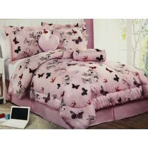  6 pc modern, girls, children, pink butterfly, comforter 